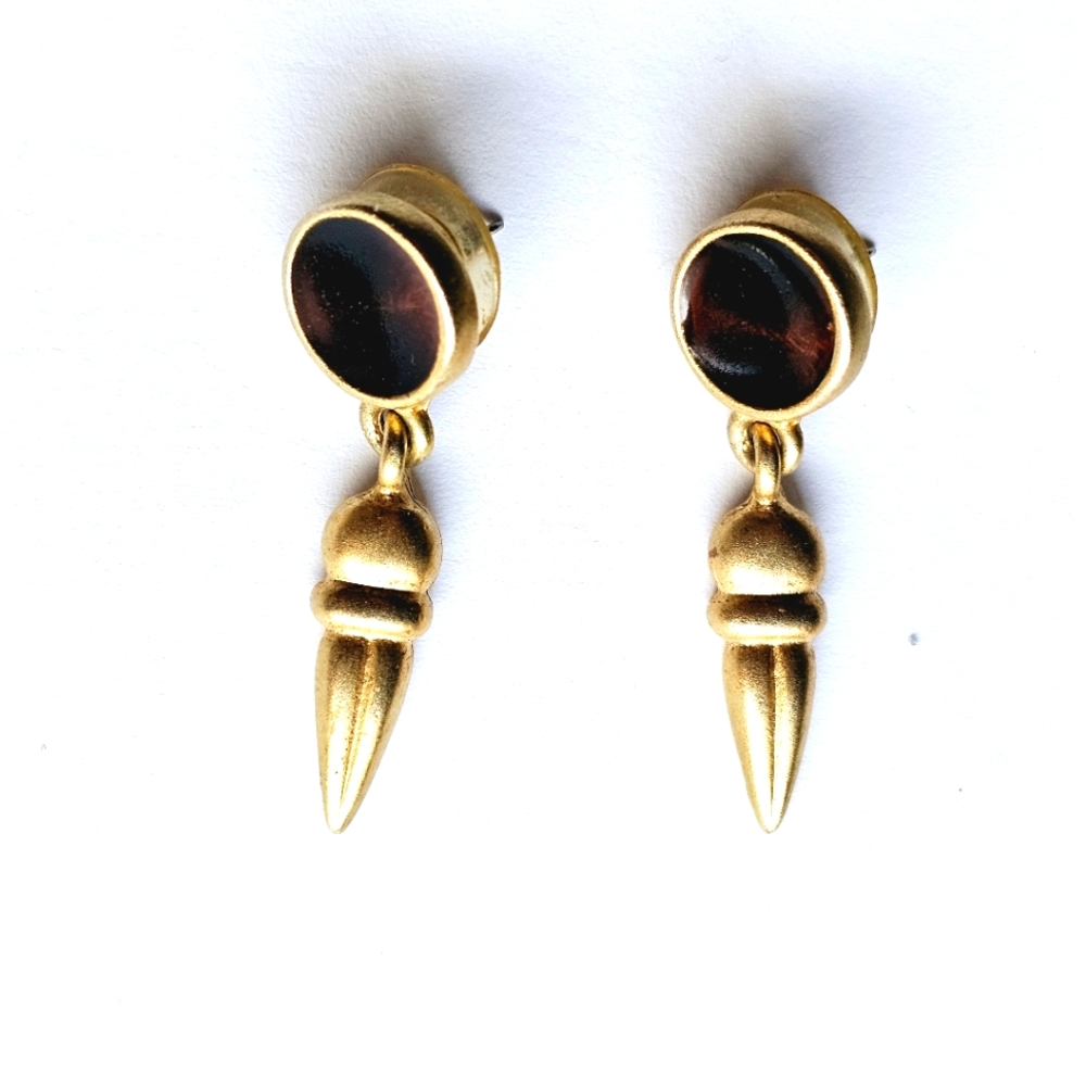🌟 Vintage Roman Princess Spike Tiger's Eye Gold Drop Earrings